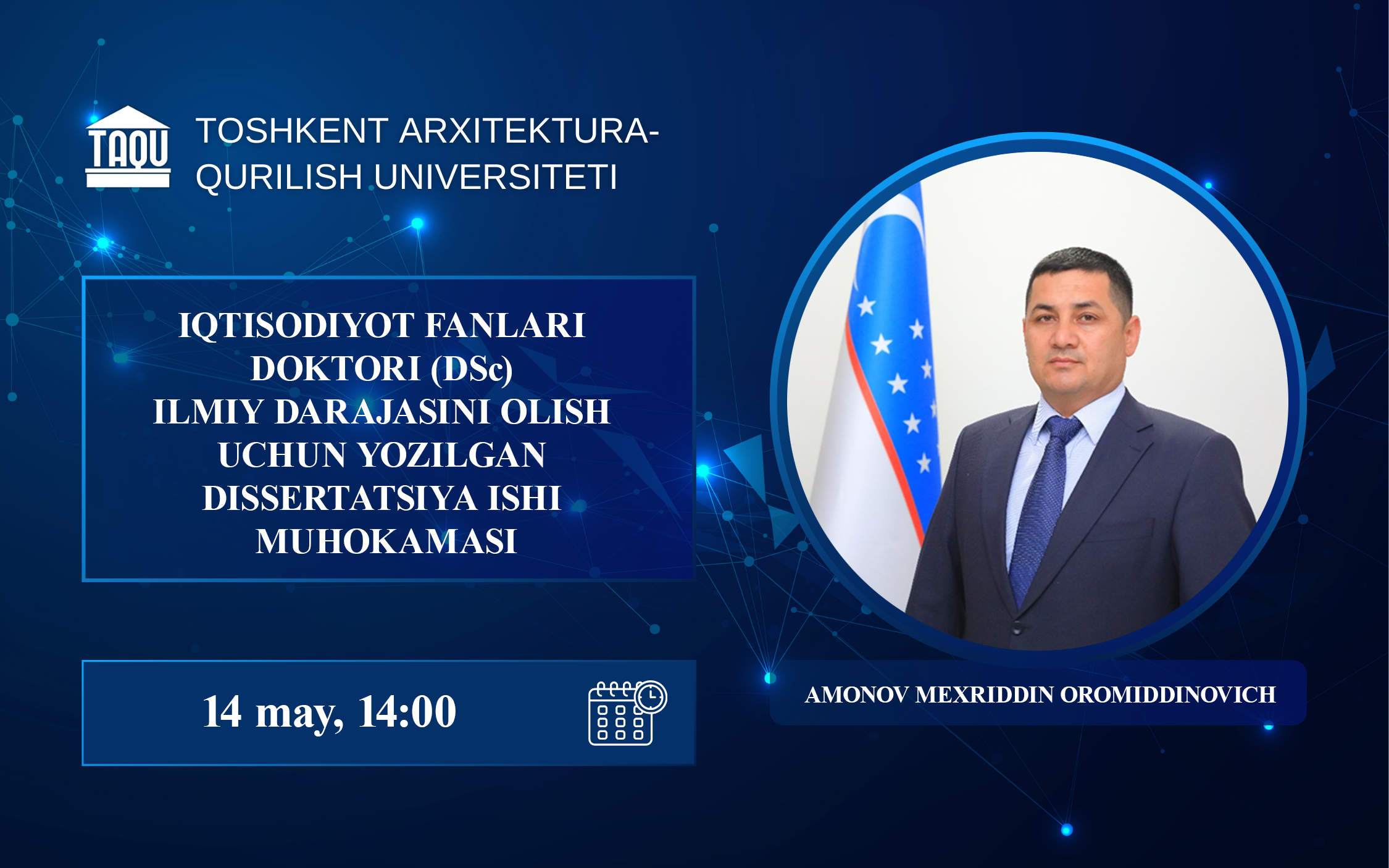 Amonov Mexriddin Oromiddinovichning iqtisodiyot fanlari doktori (DSc) dissertatsiya ishi himoyasi to‘g‘risida